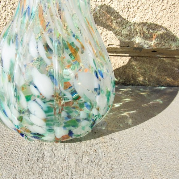 Artisan Glass Flower Vase Ruffle Rim Speckled Multicolor-Medium Bloom Vase - Picture 2 of 11